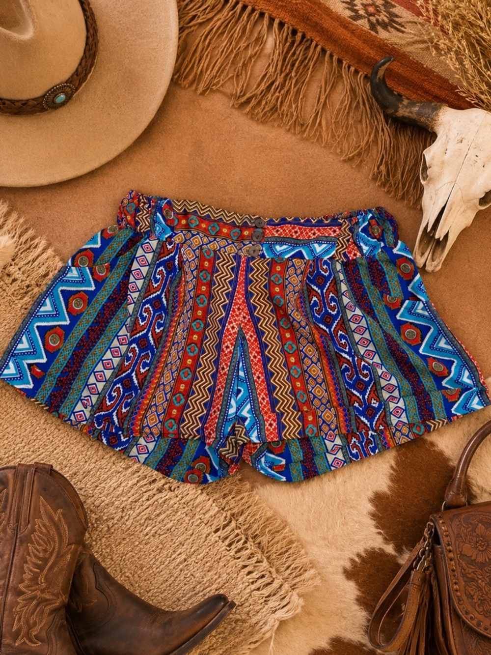Earthbound Trading Co Boho Tribal Print Flowy Shorts Medium